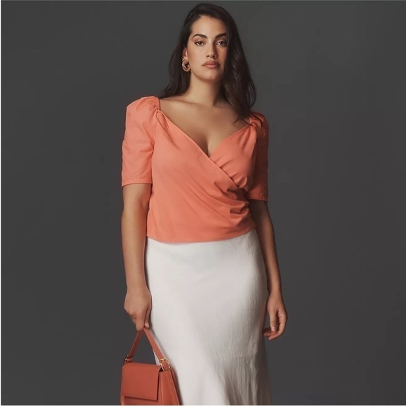 NWT By Anthropologie Puff-Sleeve Wrap Top Pink Rose - Picture 2 of 7